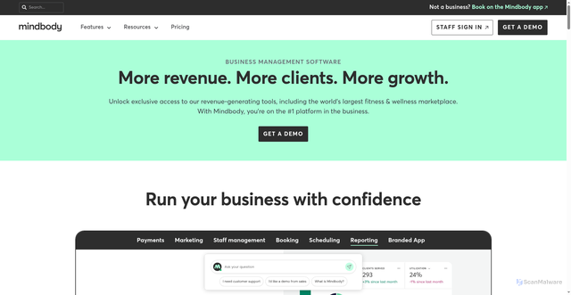 Security scan screenshot of https://www.mindbodyonline.com