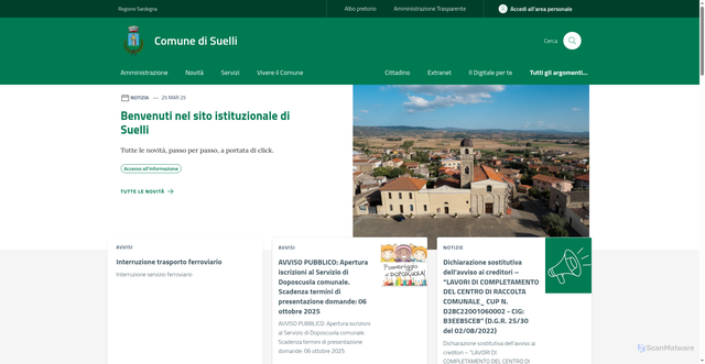 Security scan screenshot of https://www.comune.suelli.su.it/