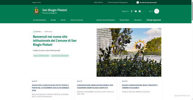 Security scan screenshot of https://www.comune.sanbiagioplatani.ag.it/