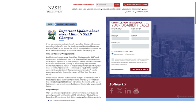 Security scan screenshot of https://www.nashdisabilitylaw.com/important-update-about-recent-illinois-snap-changes/