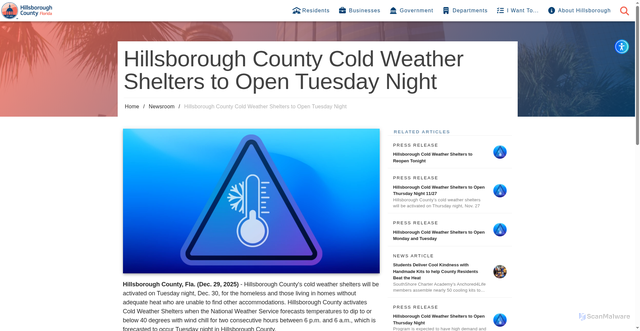 Security scan screenshot of https://hcfl.gov/newsroom/2025/12/29/hillsborough-cold-weather-shelters-to-open-tuesday-night