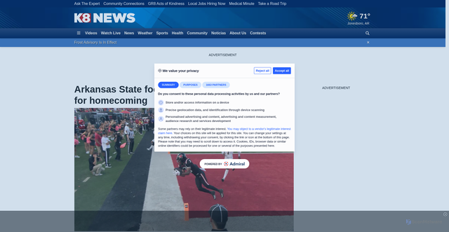 Security scan screenshot of https://www.kait8.com/2025/10/21/arkansas-state-football-holds-weekly-press-conference-prepares-georgia-southern/