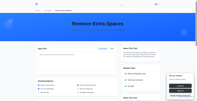 Security scan screenshot of https://everyonlinetools.com/tools/remove-extra-spaces/