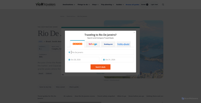 Security scan screenshot of https://viatravelers.com/destinations/rio-de-janeiro/