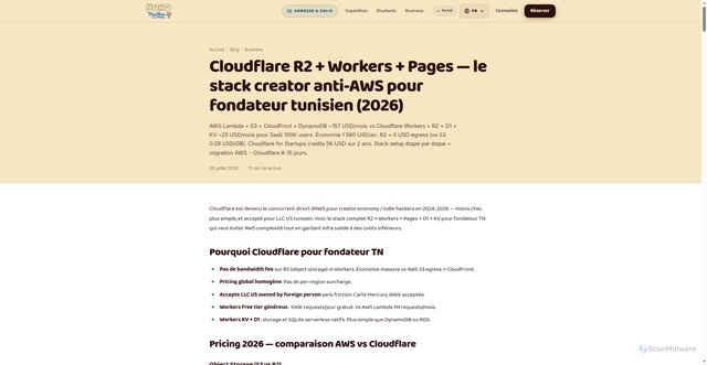 Security scan screenshot of https://nohomailboxtunis.com/blog/cloudflare-r2-workers-pages-creator-tunisien