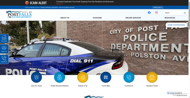 Security scan screenshot of https://postfallspolice.gov/