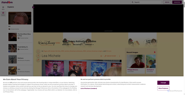 Security scan screenshot of https://walt-disney-animation-studios.fandom.com/wiki/Lea_Michele
