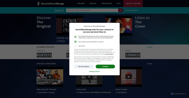 Security scan screenshot of https://secondhandsongs.com