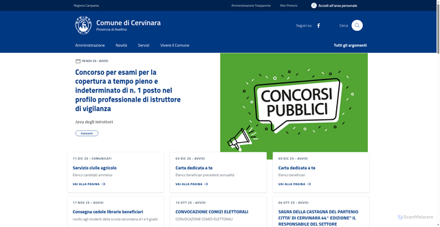 Security scan screenshot of https://comune.cervinara.av.it/