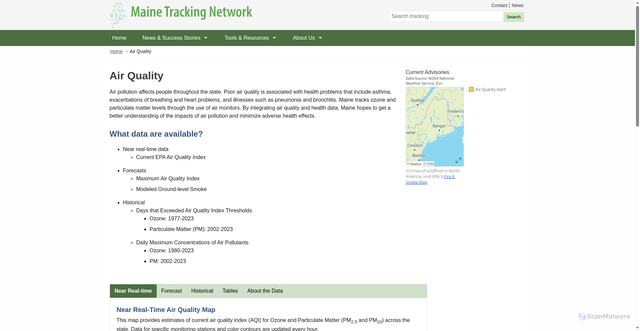 Security scan screenshot of http://data.mainepublichealth.gov/tracking/air-quality