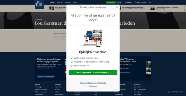 Security scan screenshot of https://www.tijd.be/ondernemen/technologie/lou-gerstner-de-redder-van-big-blue-overleden/10642122.html
