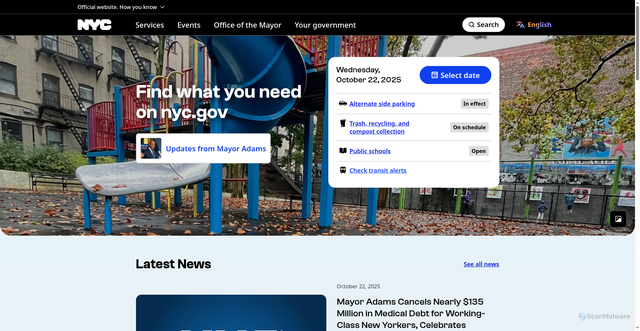Security scan screenshot of https://www.nyc.gov/main?phpinfo=1