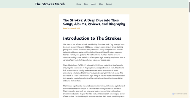 Security scan screenshot of https://thestrokesmerch.net/the-strokes-a-deep-dive-into-their-songs-albums-reviews-and-biography/