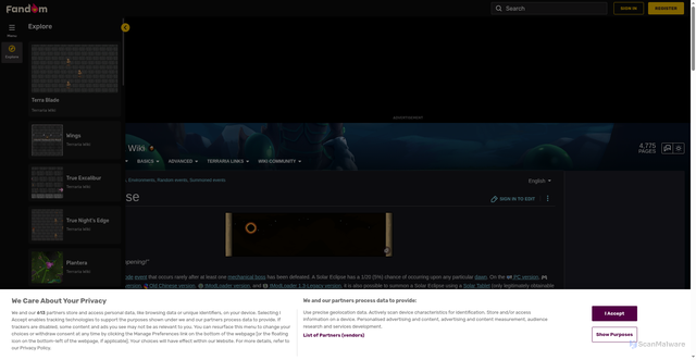 Security scan screenshot of https://terraria.fandom.com/wiki/Solar_Eclipse