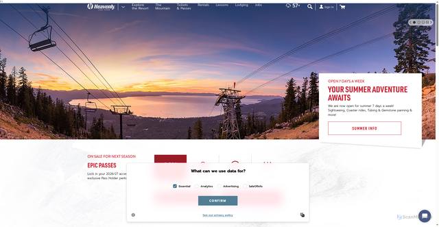 Security scan screenshot of https://skiheavenly.com