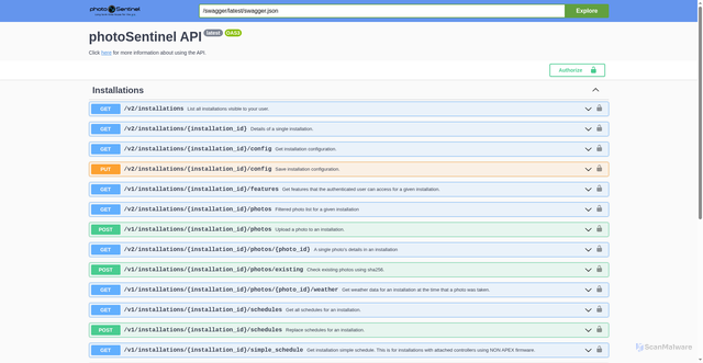 Security scan screenshot of api.photosentinel.com