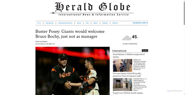 Security scan screenshot of https://www.heraldglobe.com/news/278612666/buster-posey-giants-would-welcome-bruce-bochy-just-not-as-manager