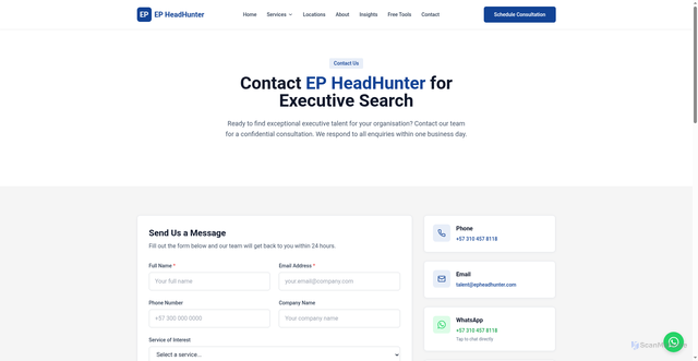Security scan screenshot of https://lp260224-1917-ep-head-hunter-28a0op.pages.dev/contact/