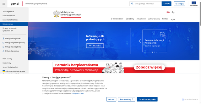 Security scan screenshot of https://www.msz.gov.pl/