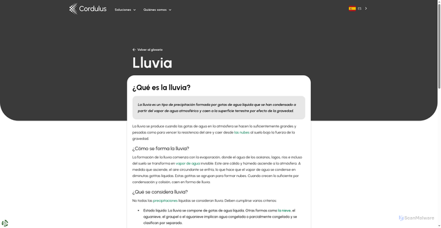 Security scan screenshot of https://www.cordulus.com/es/glossary/rain
