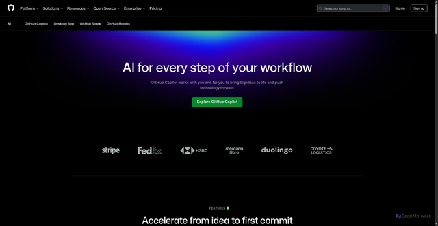 Security scan screenshot of https://github.xukela.workers.dev/features/ai