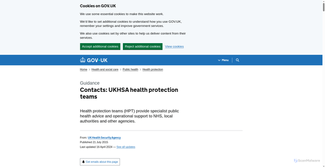 Security scan screenshot of https://www.gov.uk/guidance/contacts-phe-health-protection-teams