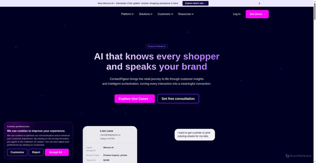 Security scan screenshot of https://www.contactpigeon.com