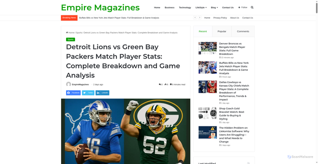 Security scan screenshot of https://empiremagazines.co.uk/detroit-lions-vs-green-bay-packers