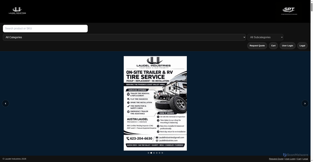 Security scan screenshot of https://laudelindustries.pages.dev/$%7Bimg%7D