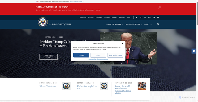 Security scan screenshot of https://www.state.gov/