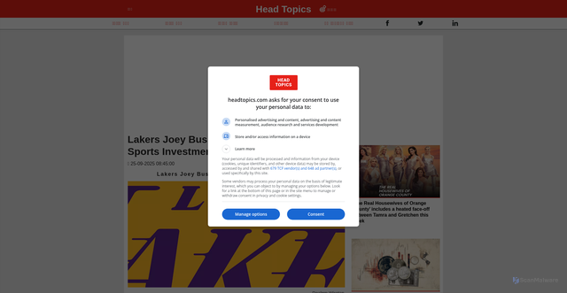 Security scan screenshot of https://in.headtopics.com/news/lakers-joey-buss-jesse-buss-launch-sports-investment-firm-73493569