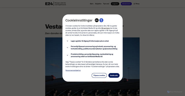 Security scan screenshot of https://e24.no/boers-og-finans/i/739wpW/vestas-kutter-900-stillinger