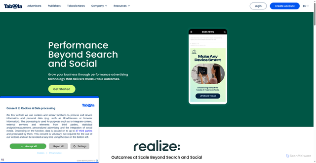 Security scan screenshot of https://taboola.com/
