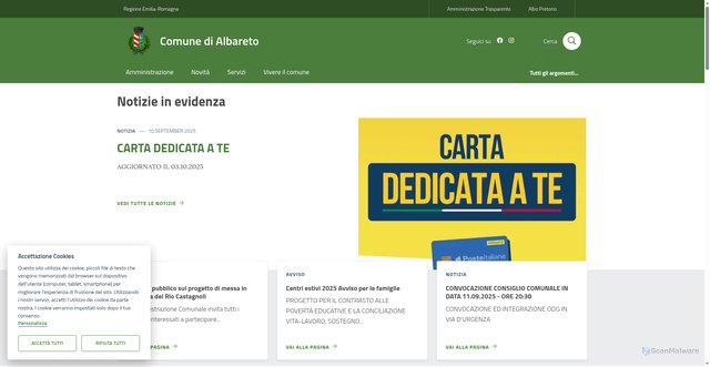 Security scan screenshot of https://www.comune.albareto.pr.it/