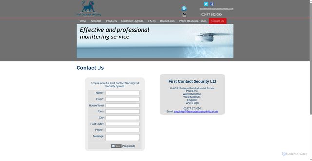 Security scan screenshot of https://firstcontactsecurityltd.co.uk/ContactUs.html
