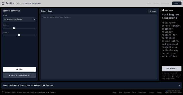 Security scan screenshot of https://solite-3do.pages.dev/text-to-speech.html
