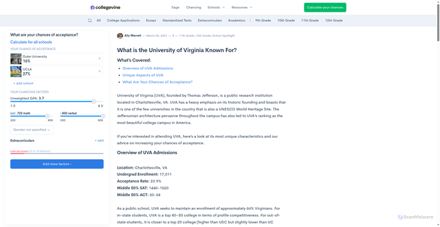 Security scan screenshot of https://blog.collegevine.com/what-is-university-of-virginia-known-for