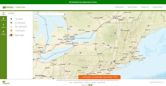 Security scan screenshot of https://outagemap.nyseg.com/