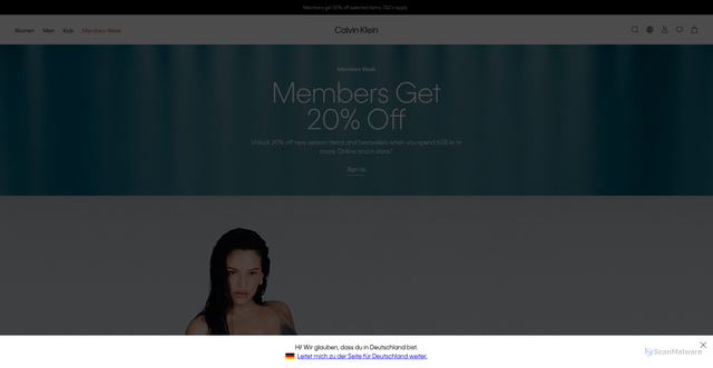 Security scan screenshot of https://calvinklein.se