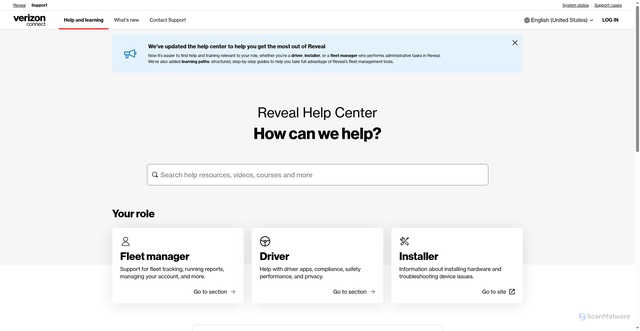 Security scan screenshot of https://reveal-help.verizonconnect.com