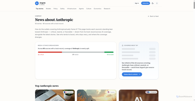 Security scan screenshot of https://www.argon.news/subject/anthropic