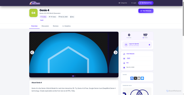 Security scan screenshot of https://thehackstack.com/s/genie4ai/