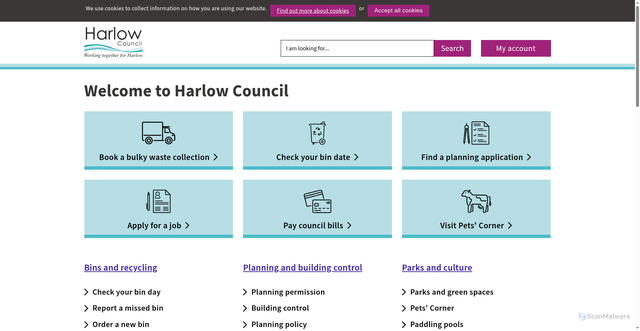 Security scan screenshot of https://www.harlow.gov.uk/