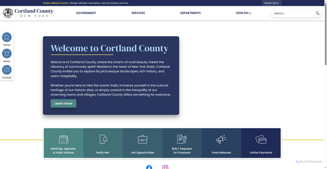 Security scan screenshot of https://cortlandcountyny.gov/