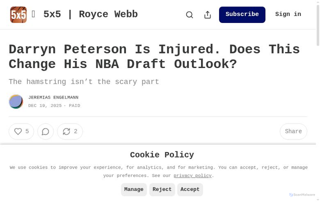 Security scan screenshot of https://www.roycewebb.com/p/darryn-peterson-is-injured-does-this