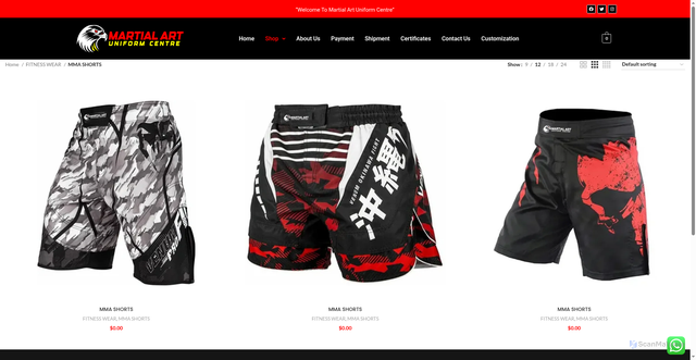 Security scan screenshot of https://martialartuniformcentre.com/product-category/fitness-wear/mma-shorts/
