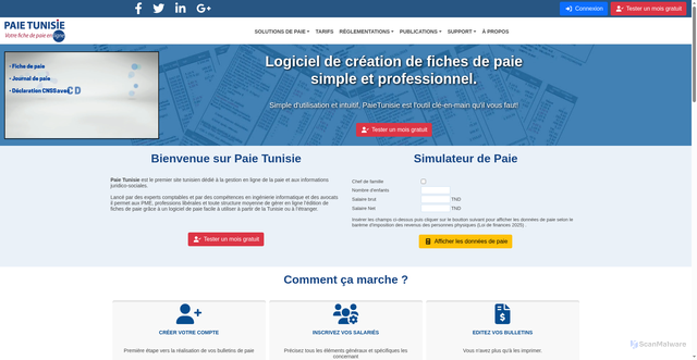 Security scan screenshot of https://paie-tunisie.com/
