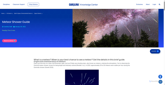 Security scan screenshot of https://knowledge.carolina.com/discipline/earth-environmental/space-science/meteor-shower-guide/