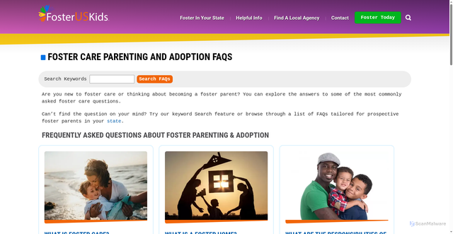 Security scan screenshot of https://www.fosteruskids.org/faqs