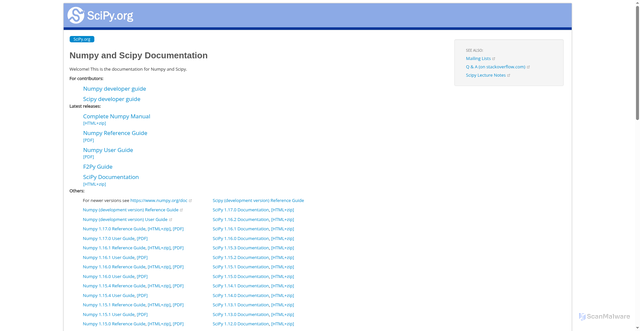 Security scan screenshot of https://docs.scipy.org